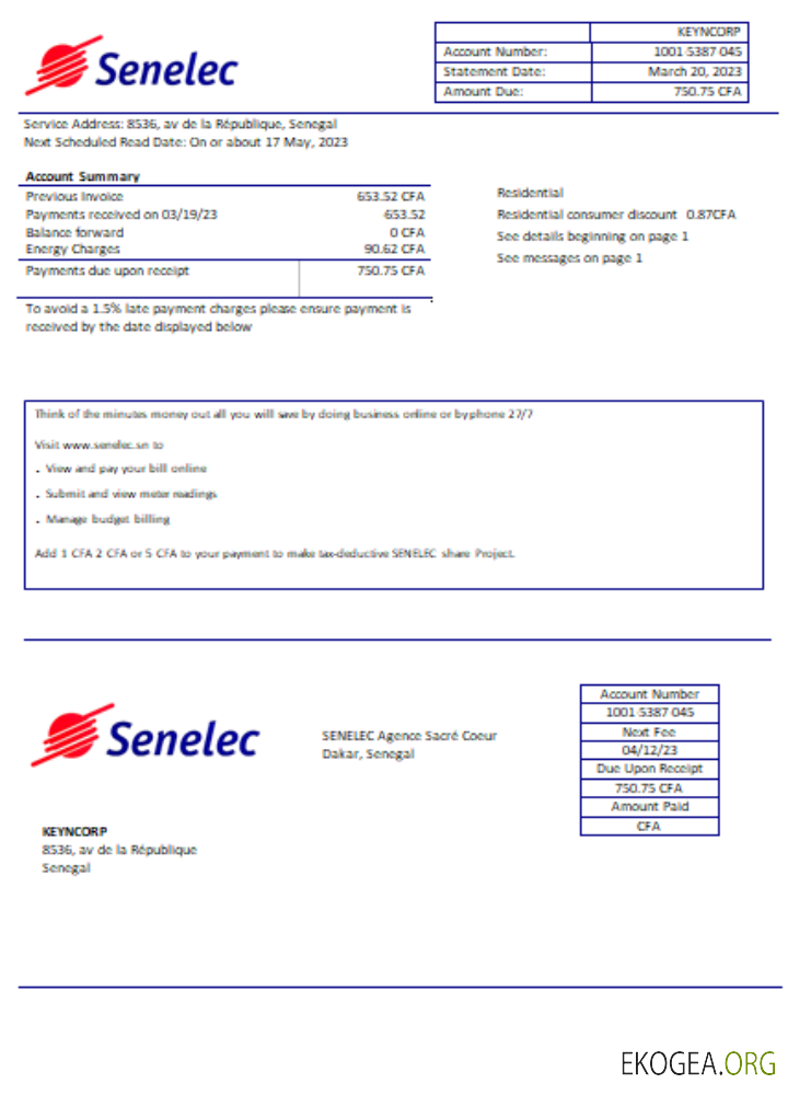Senelec Agence Sacré Coeur Société électricité entreprise facture, SCR